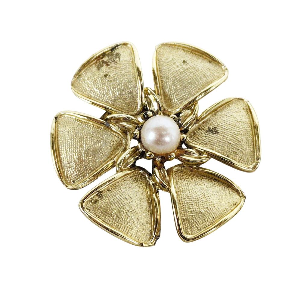 Gold Flower Pearl Center Brooch - Women's Jewelry